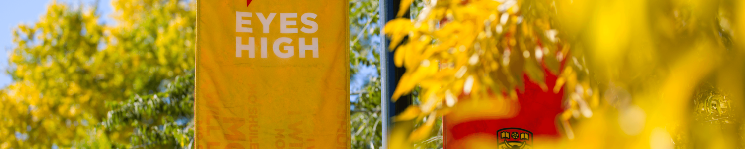 picture of a banner on sign post with eyes high strategy university  of calgary motto